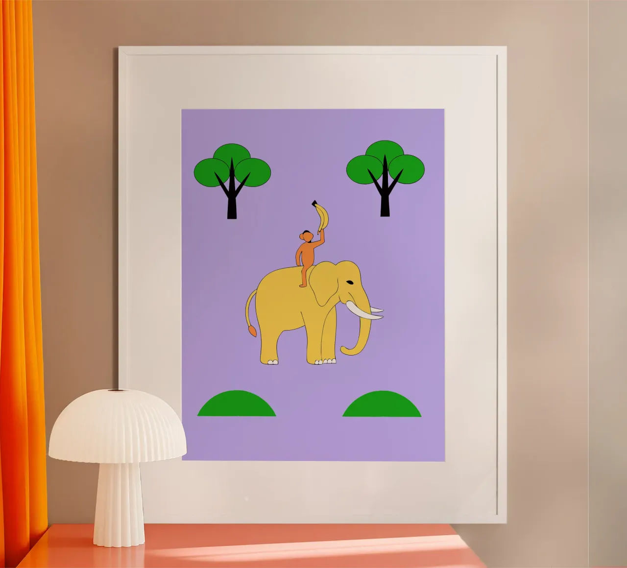 Elefante e scimmia poster con telaio in legno da OUR SHOP
