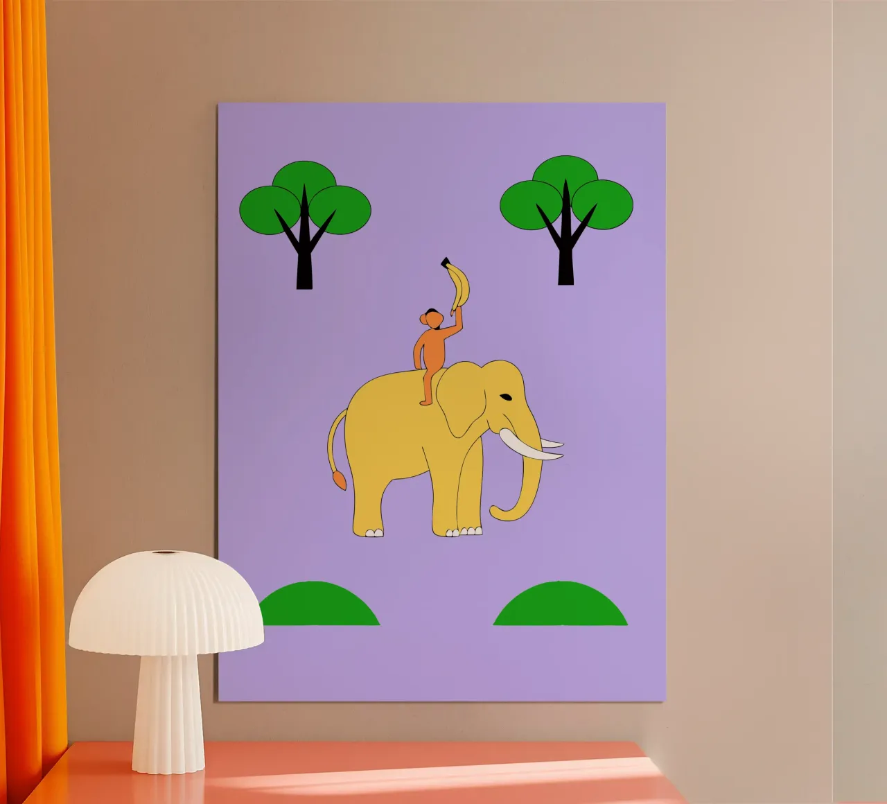 Elefante e scimmia poster con telaio in legno da OUR SHOP