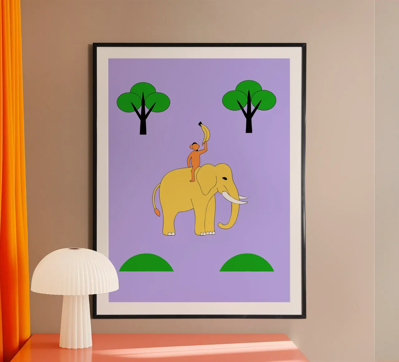 Elefante e scimmia poster con telaio in legno da OUR SHOP