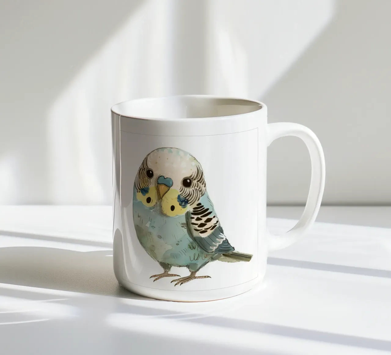 Pittura ad acquerello di un uccello Budgerigar tazza in ceramica da DesignDoodle