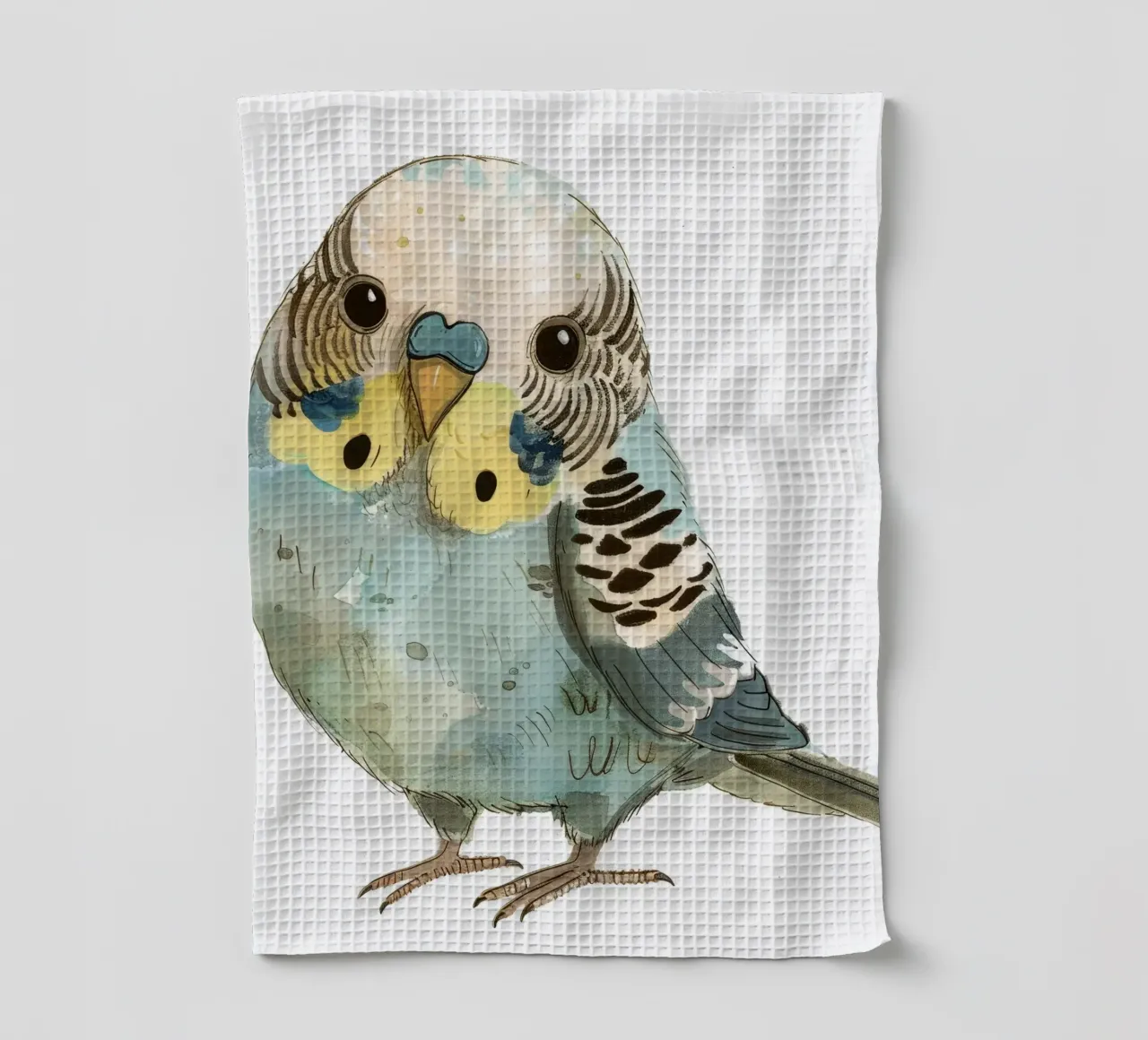 Pittura ad acquerello di un uccello Budgerigar canovaccio da cucina da DesignDoodle