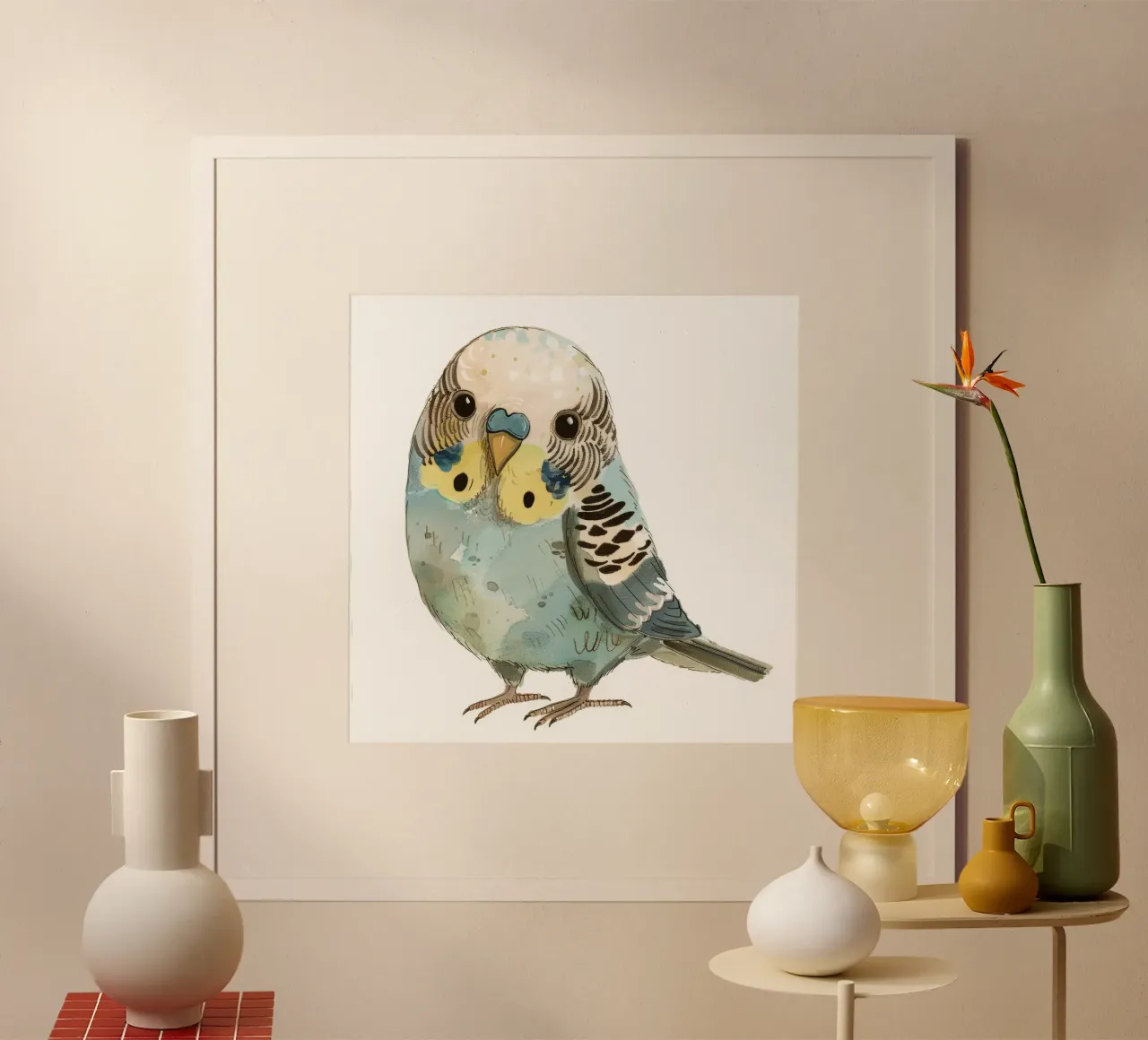Aquarellmalerei eines Wellensittichs Hahnemühle von DesignDoodle
