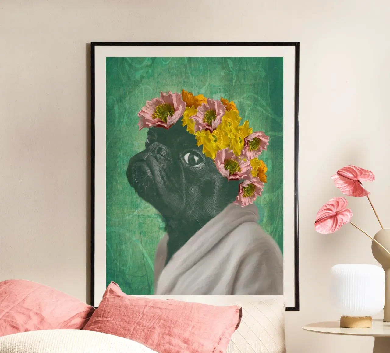 Ritratto di carlino poster con telaio in plastica da Sannel Larson