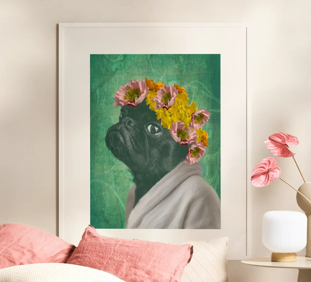 Ritratto di carlino poster con telaio in plastica da Sannel Larson