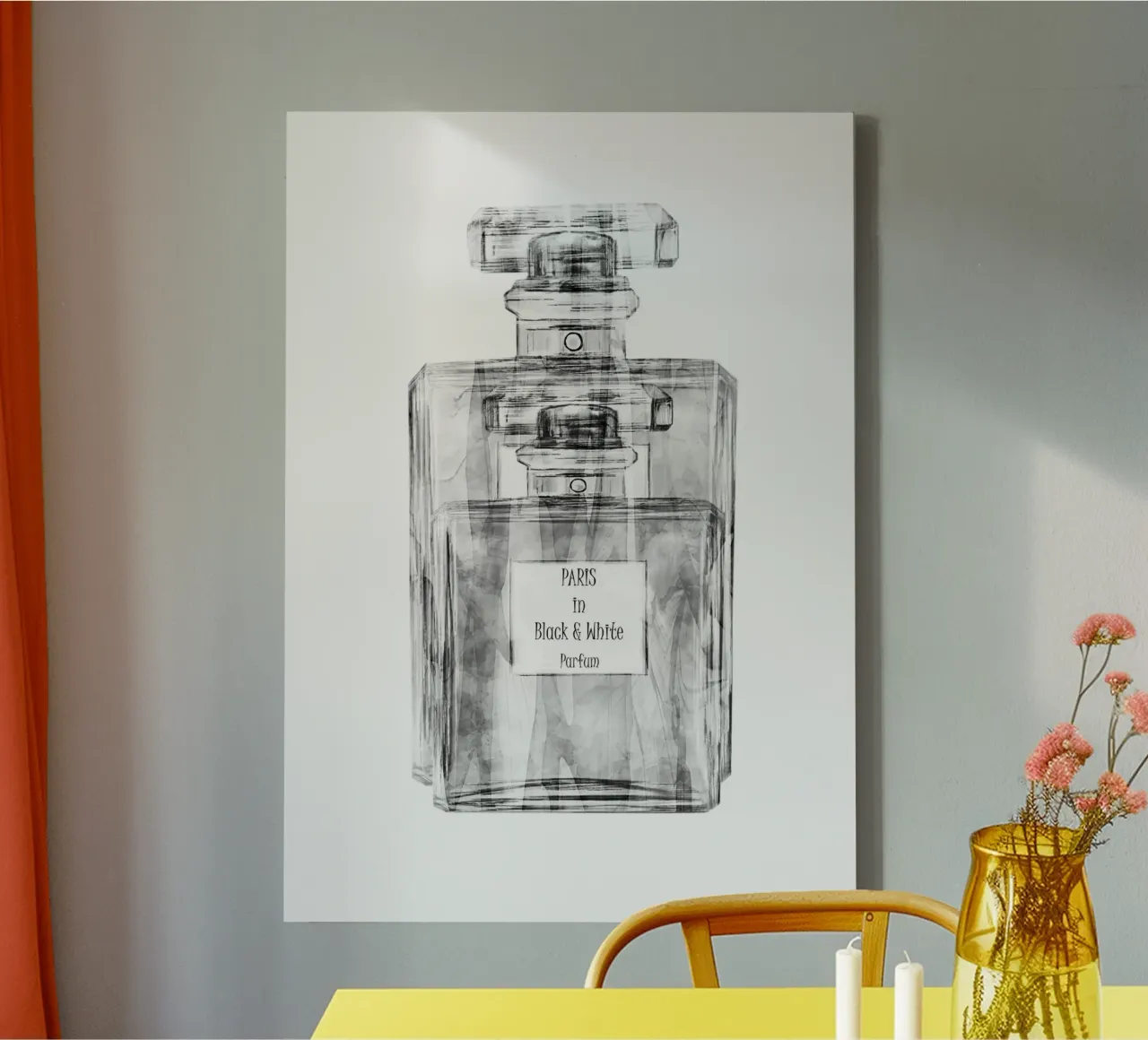 Parijs In Zwart Wit Parfum canvas met Baklijst van Sannel Larson
