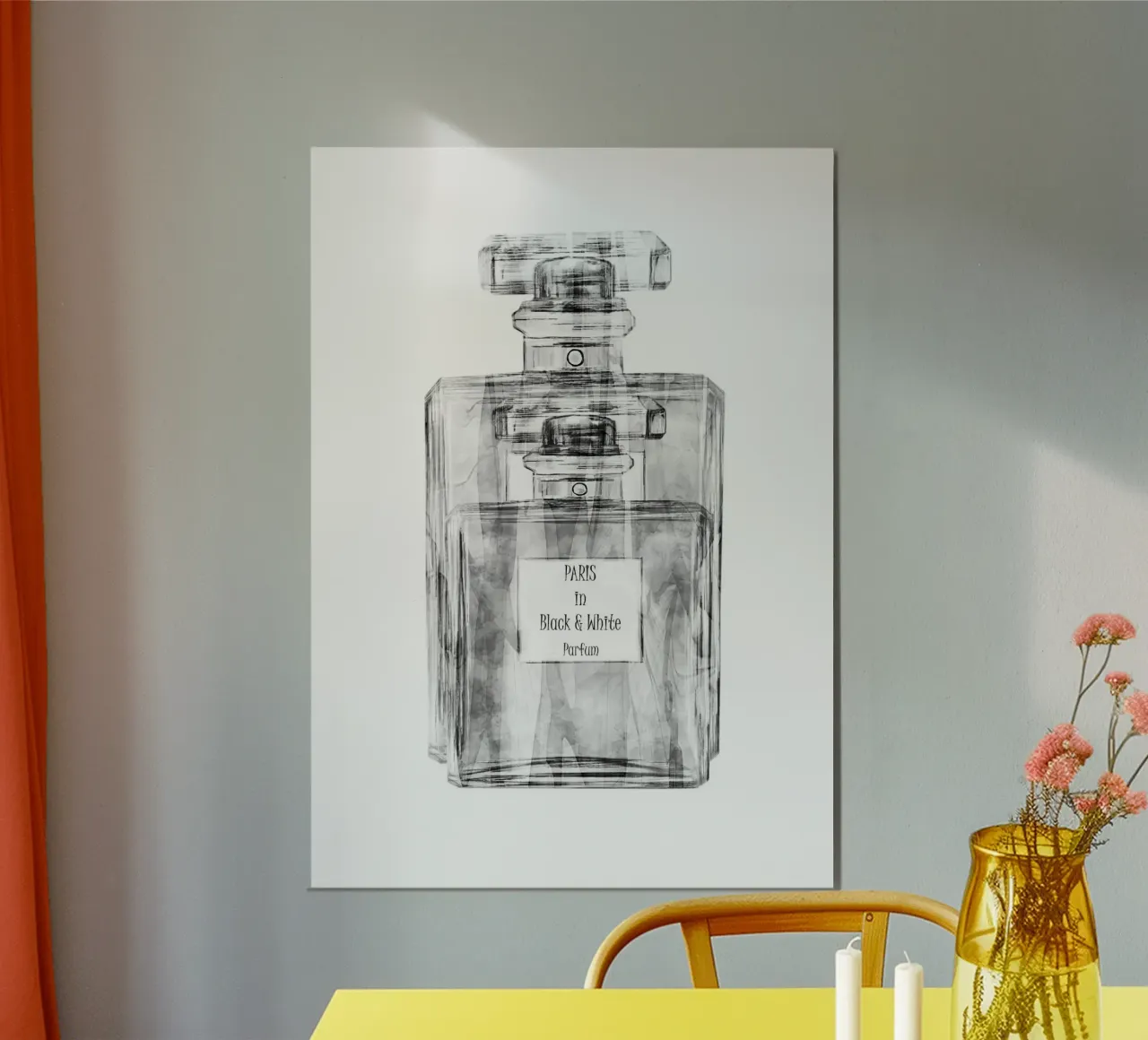 Parfum Paris In Black and White poster con telaio in legno da Sannel Larson