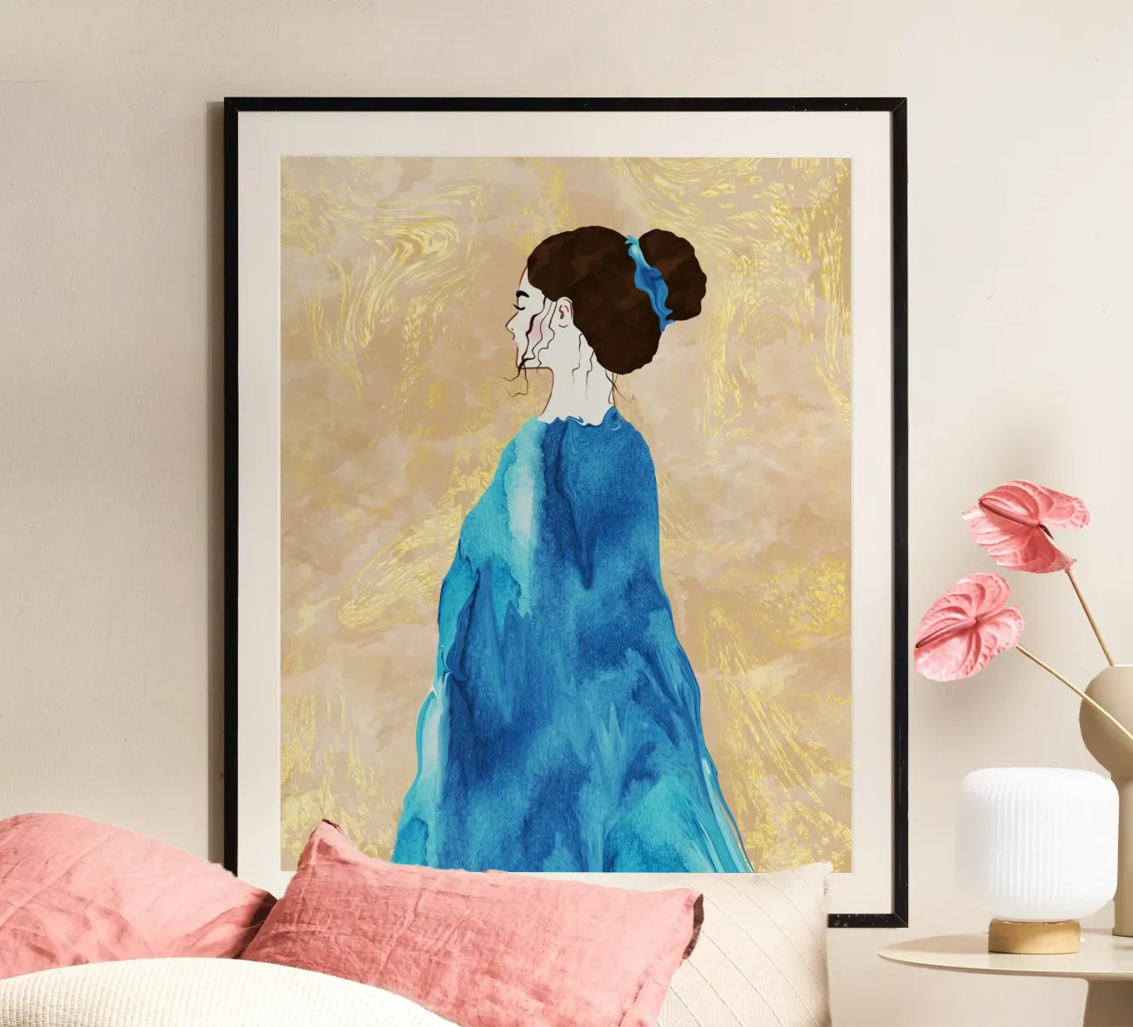 Woman Wearing a Blue Drape hahnemühle by Sannel Larson
