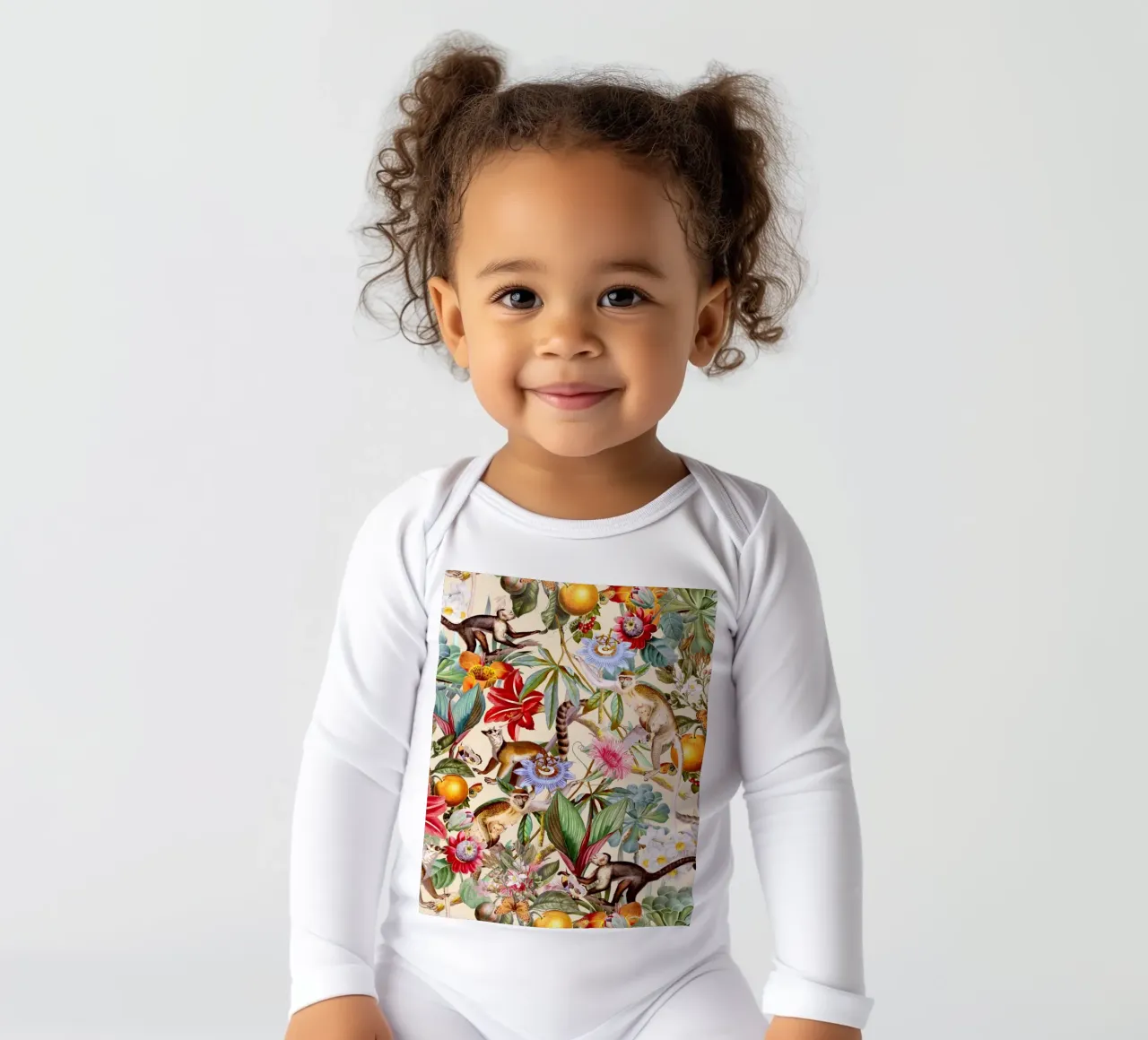 Animal and Floral Pattern I long-sleeve baby romper by burcukorkmazyurek