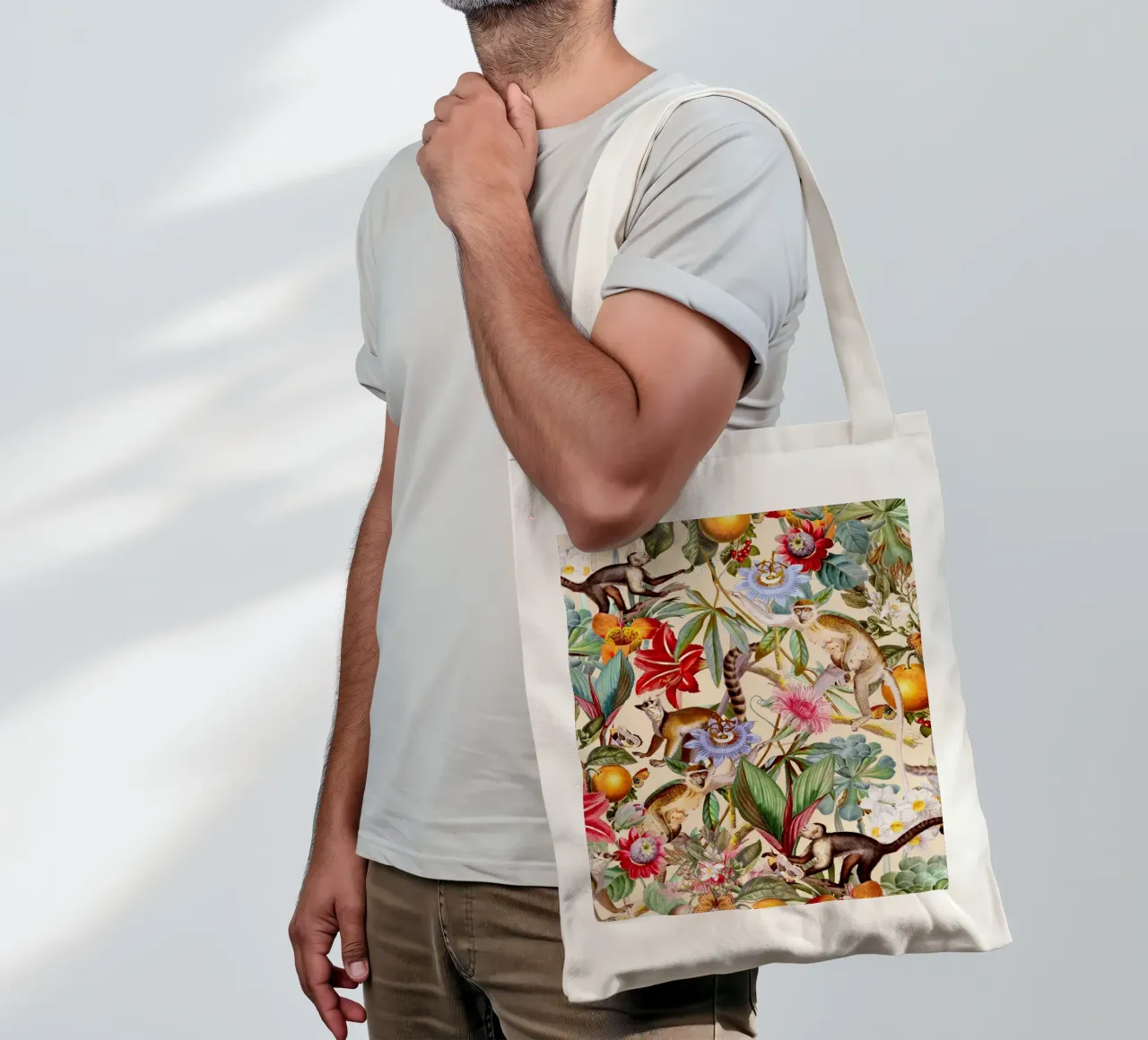 Animal and Floral Pattern I borsa in juta da burcukorkmazyurek