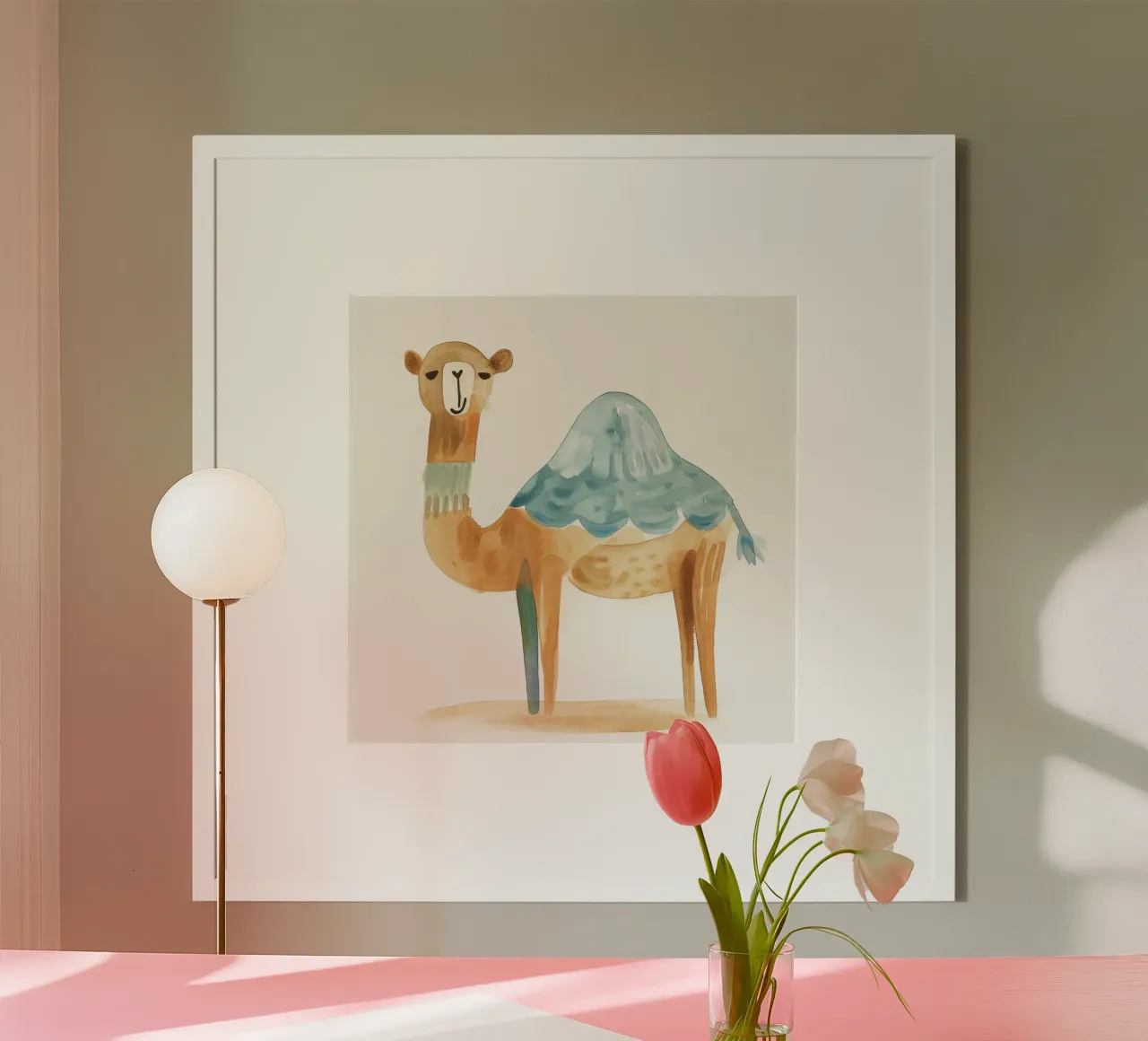 Pittura ad acquerello di un cammello stilizzato poster con telaio in alluminio da DesignDoodle
