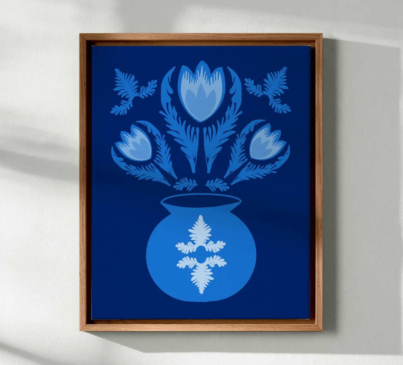 Luminöse blaue Tulpen Leinwand mit Schattenfugenrahmen von Sannel Larson