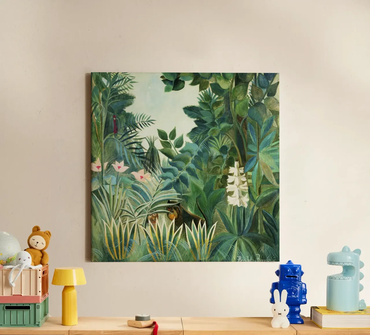 La giungla equatoriale di Henri Rousseau (1909) i tela con Cornice a cassetta da Venus Art