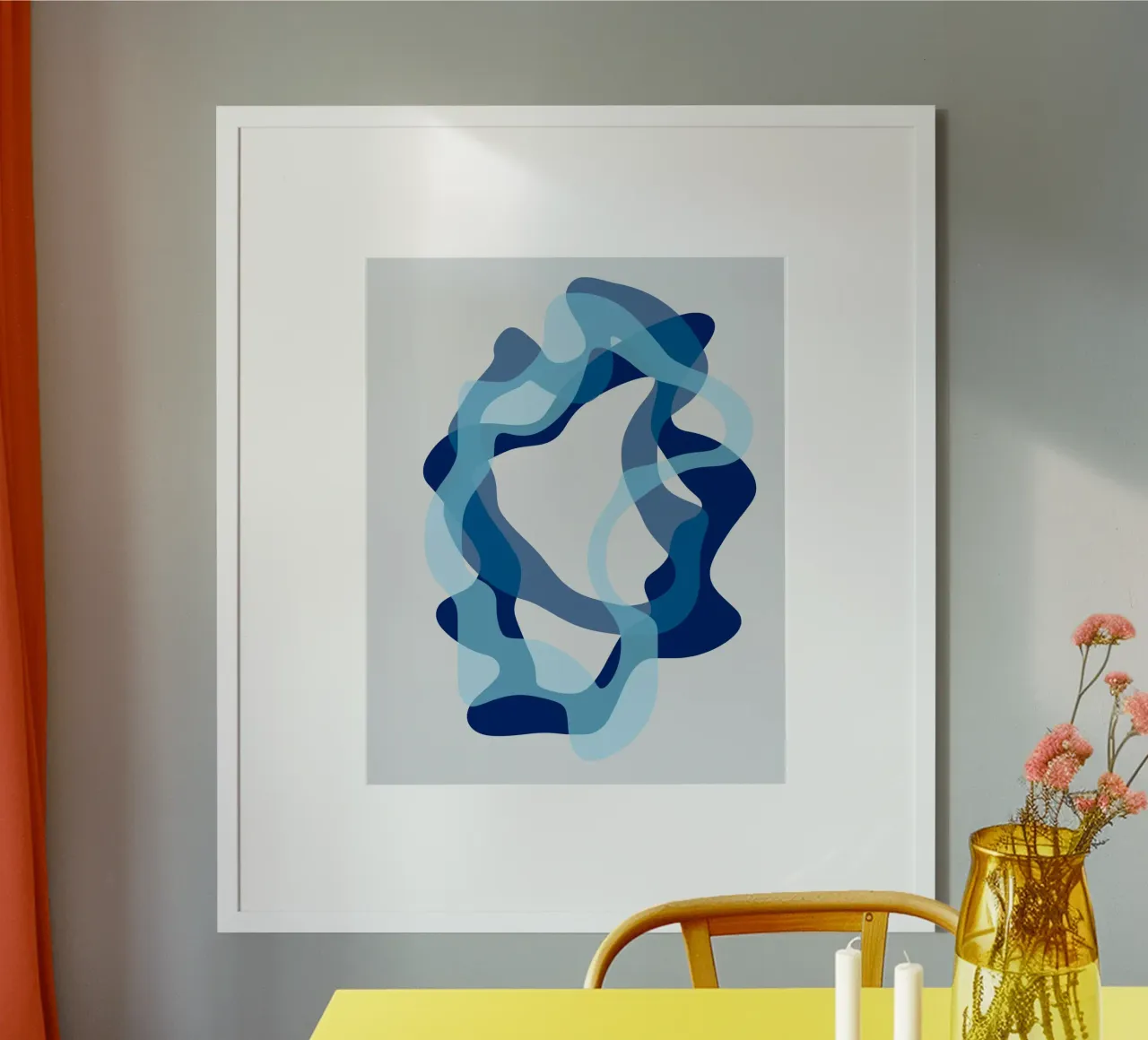 Lumnious Blue Muted Shapes poster con marco de madera de Sannel Larson