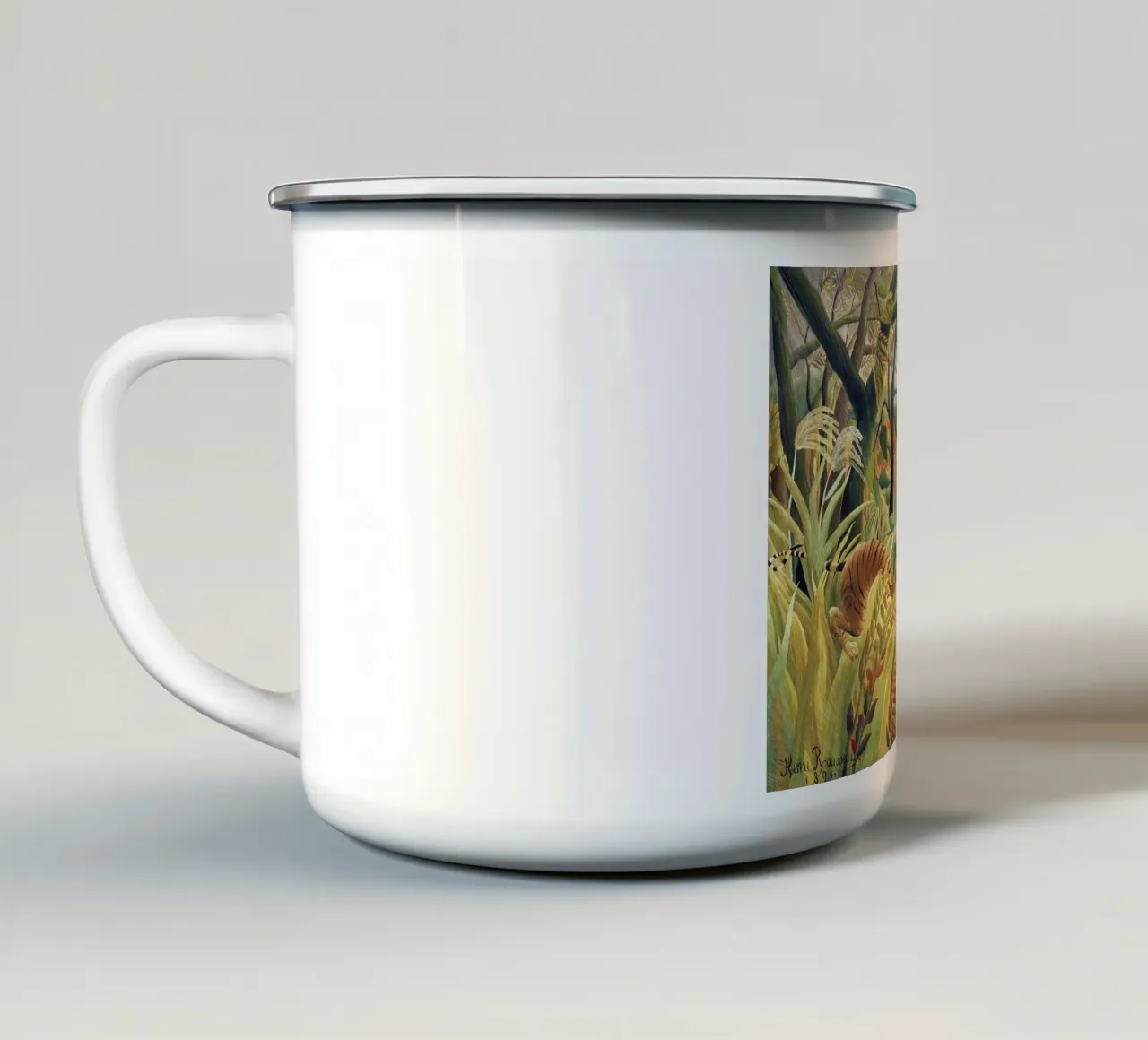 La tigre di Henri Rousseau in una tempesta tropicale (Sorpresa!) (189 tazza in smalto da Venus Art