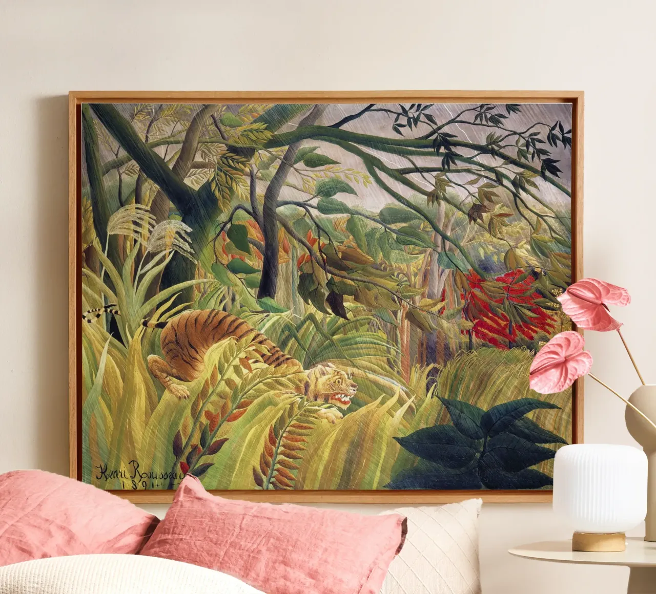 La tigre di Henri Rousseau in una tempesta tropicale (Sorpresa!) (189 tela con Cornice a cassetta da Venus Art