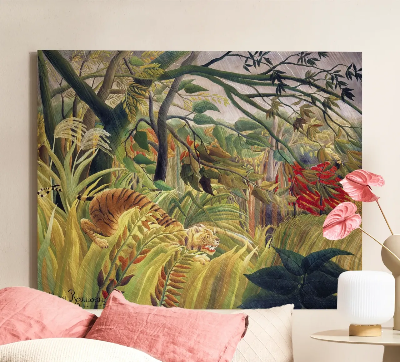 La tigre di Henri Rousseau in una tempesta tropicale (Sorpresa!) (189 tela con Cornice a cassetta da Venus Art