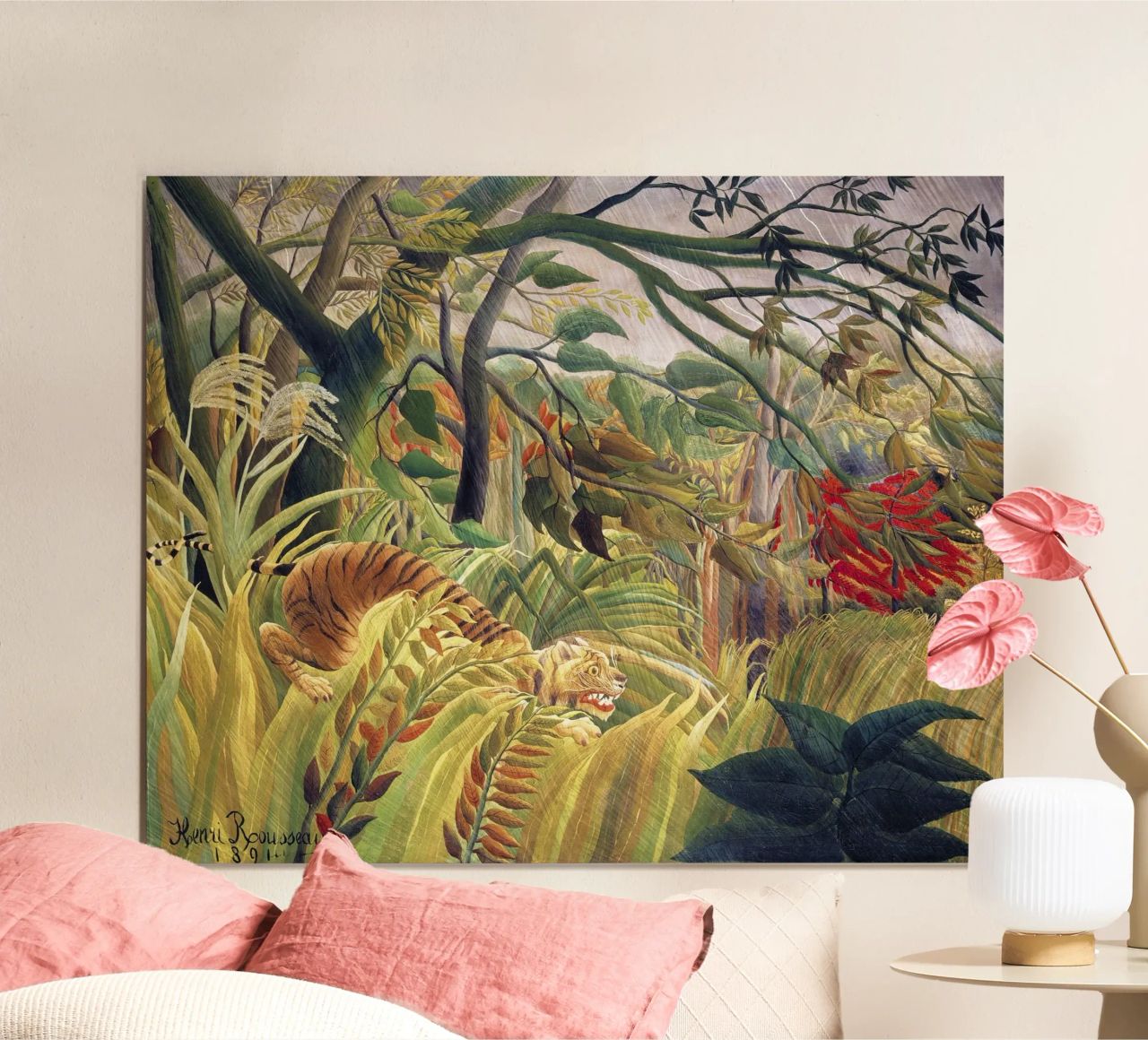 La tigre di Henri Rousseau in una tempesta tropicale (Sorpresa!) (189 poster da Venus Art