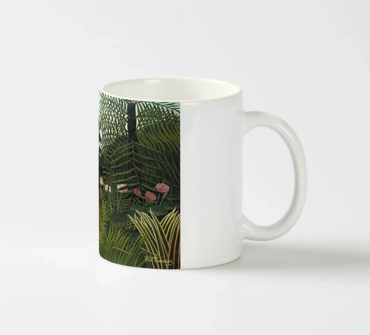 Foresta vergine con tramonto di Henri Rousseau (1910) tazza in ceramica da Venus Art