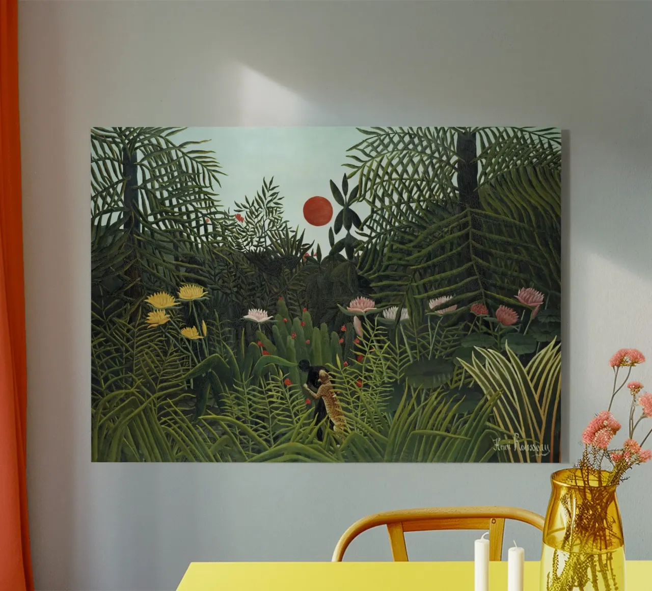 Foresta vergine con tramonto di Henri Rousseau (1910) plexiglass da Venus Art