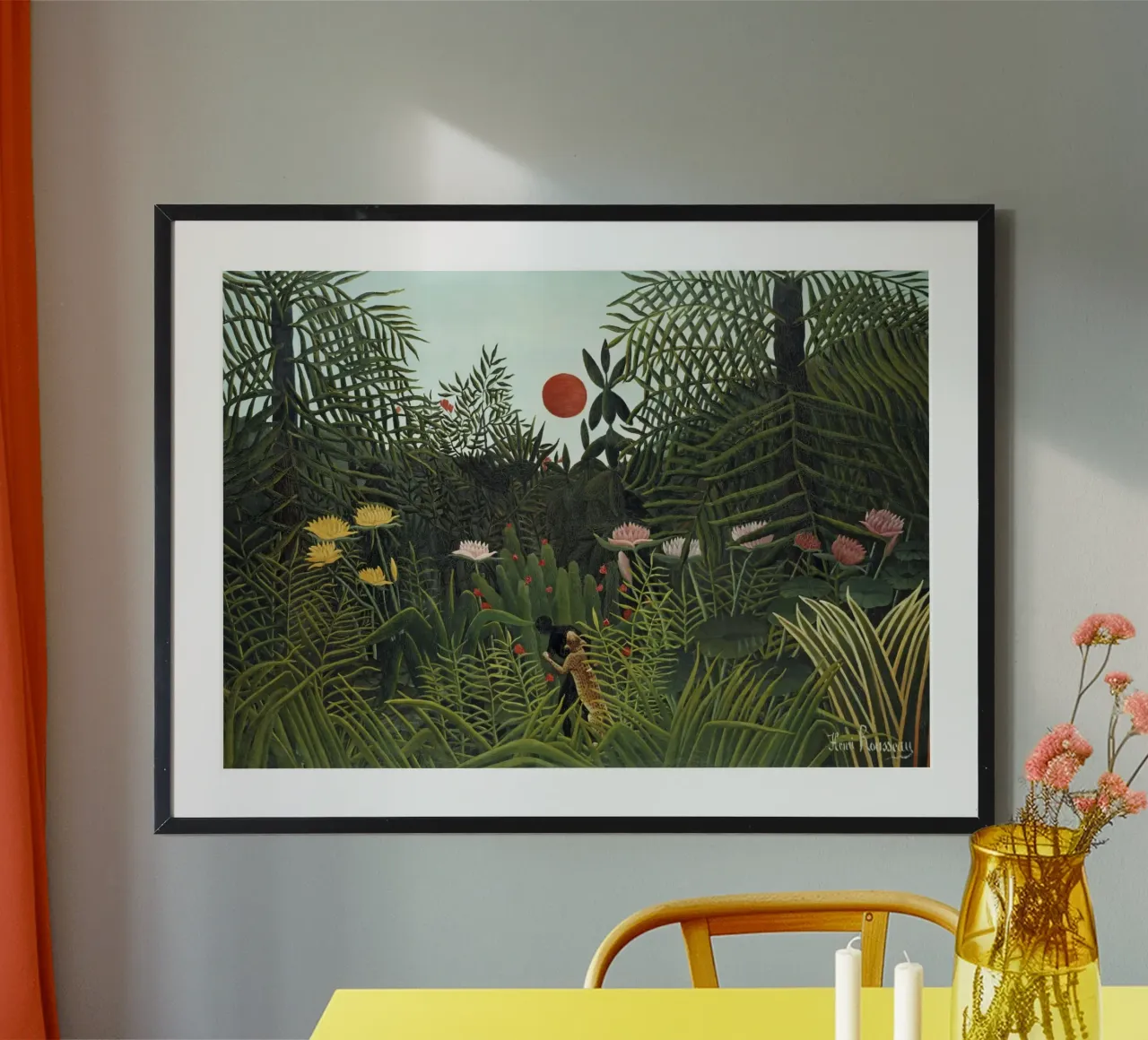 Foresta vergine con tramonto di Henri Rousseau (1910) carta hahnemühle da Venus Art