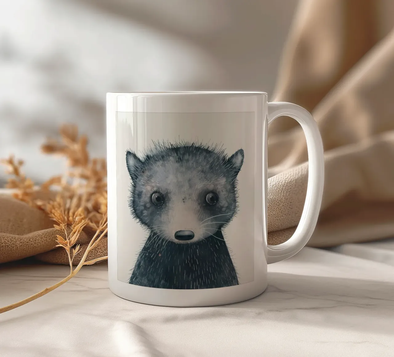 Watercolor Painting of a Young Dark-Grey Animal ceramic mug by DesignDoodle