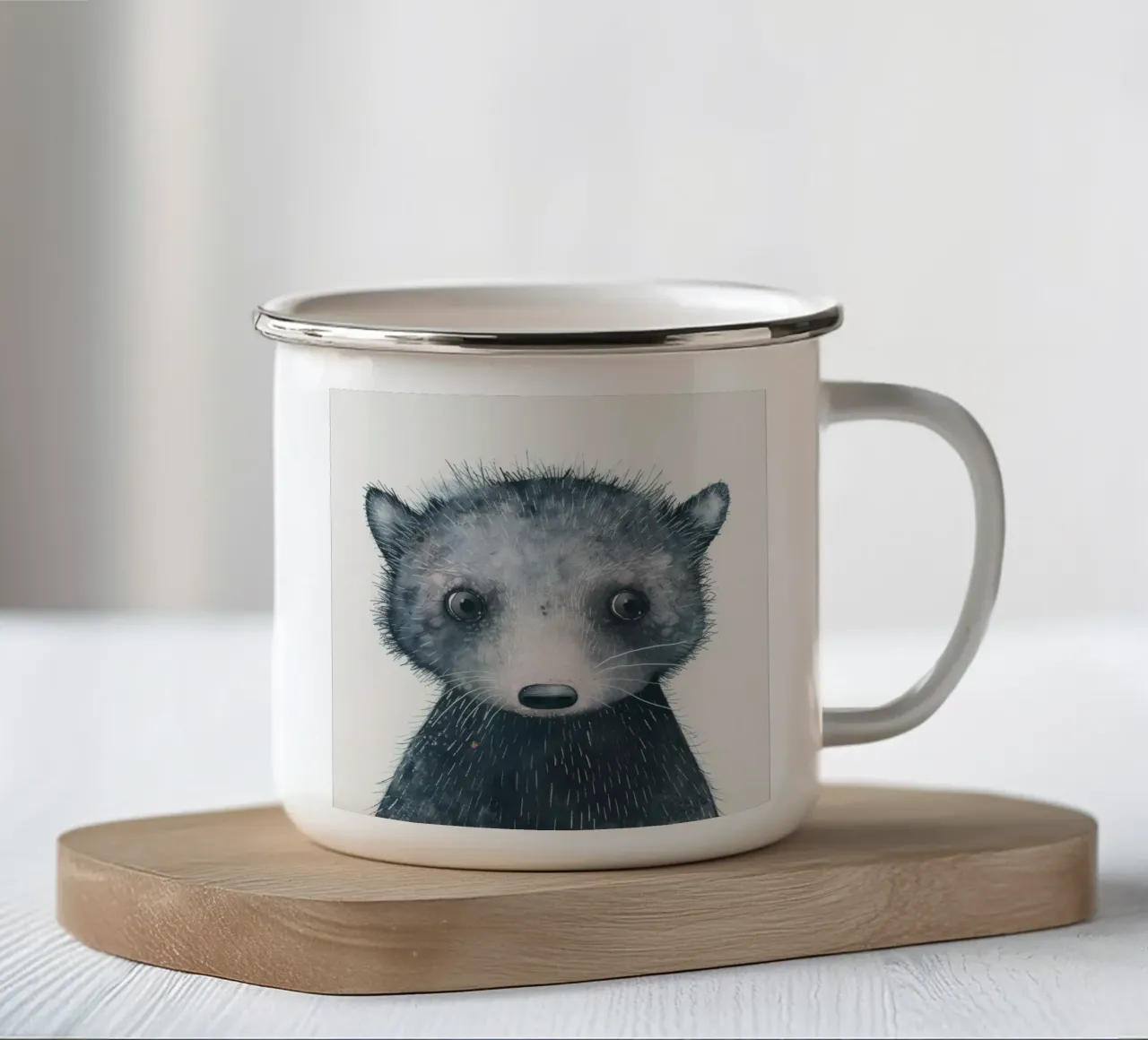 Pittura ad acquerello di un giovane animale grigio scuro tazza in smalto da DesignDoodle