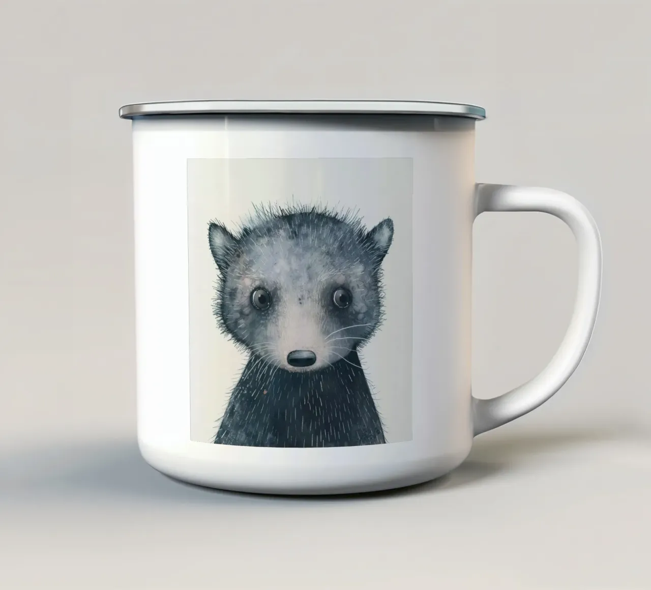 Pittura ad acquerello di un giovane animale grigio scuro tazza in smalto da DesignDoodle