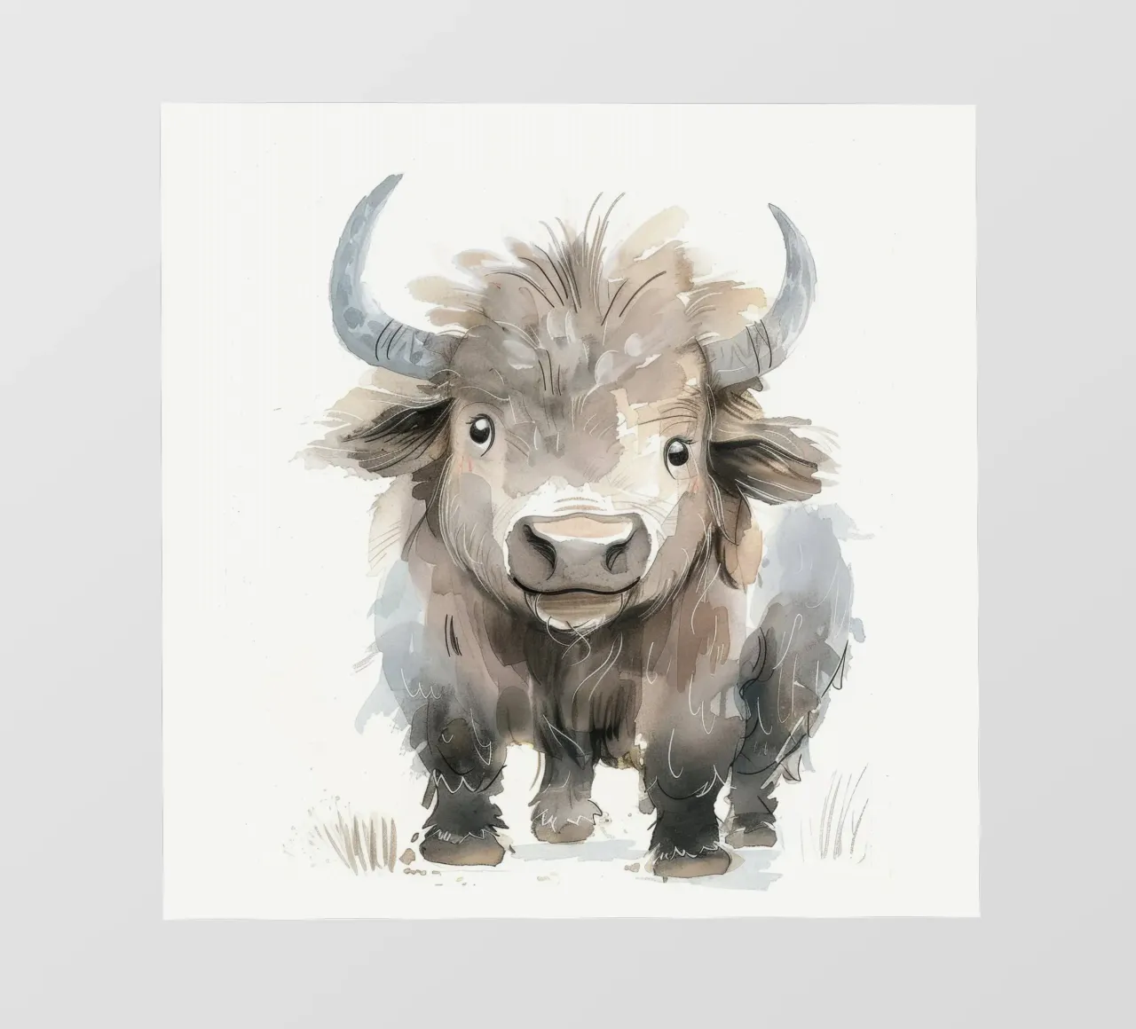 Pittura ad acquerello di un giovane yak telo in pvc da DesignDoodle