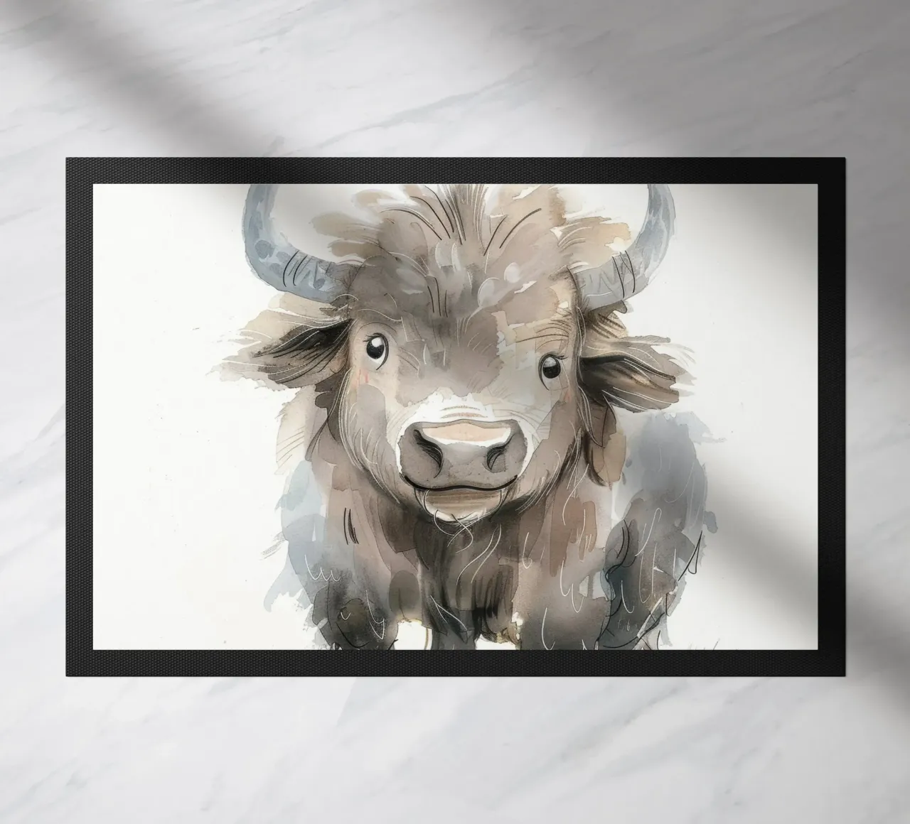 Pittura ad acquerello di un giovane yak zerbino da DesignDoodle
