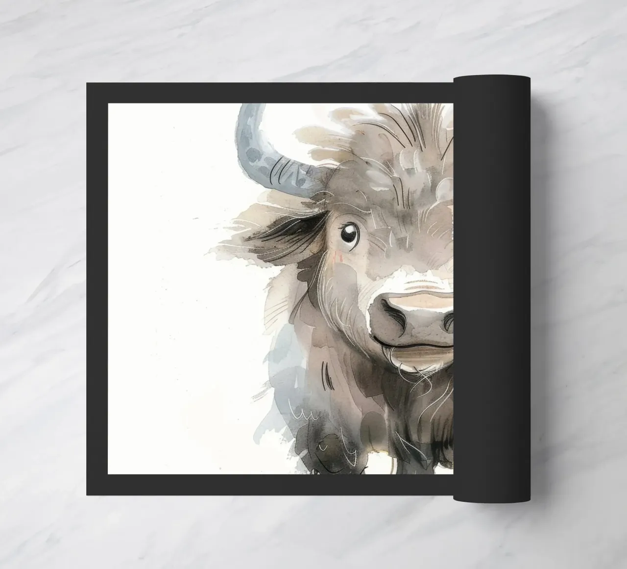Pittura ad acquerello di un giovane yak zerbino da DesignDoodle