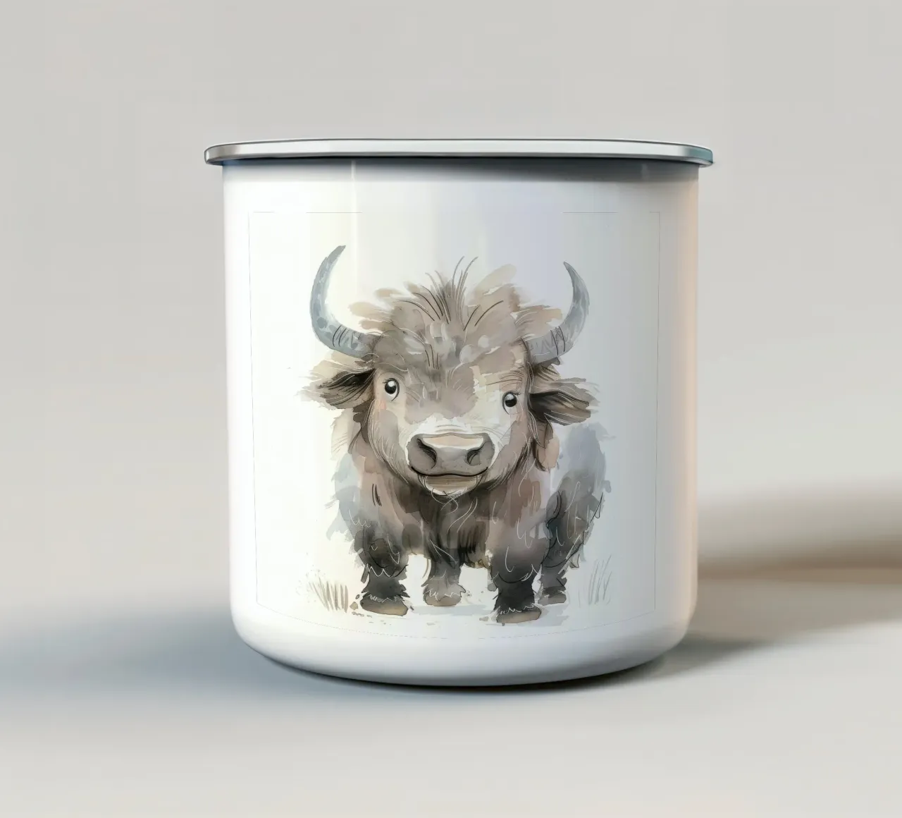 Pittura ad acquerello di un giovane yak tazza in smalto da DesignDoodle