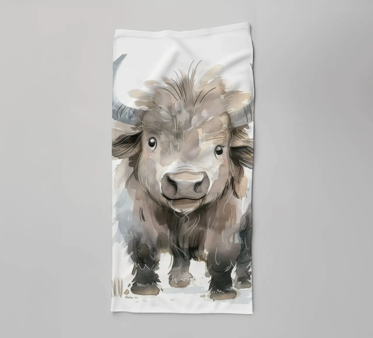 Pittura ad acquerello di un giovane yak asciugamano da bagno da DesignDoodle