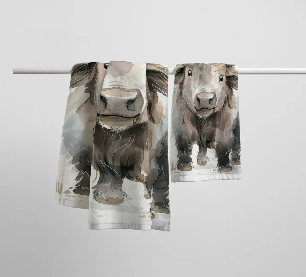 Pittura ad acquerello di un giovane yak asciugamano da bagno da DesignDoodle