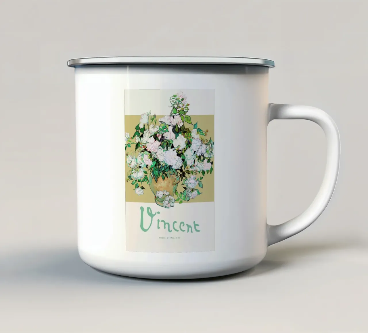 Signed, Vincent – Roses 2 tazza in smalto da Vintage by JUNIQE