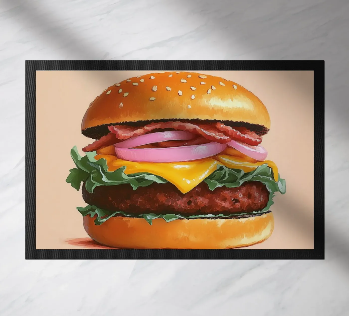 Juicy cheeseburger doormat by Carinaprint