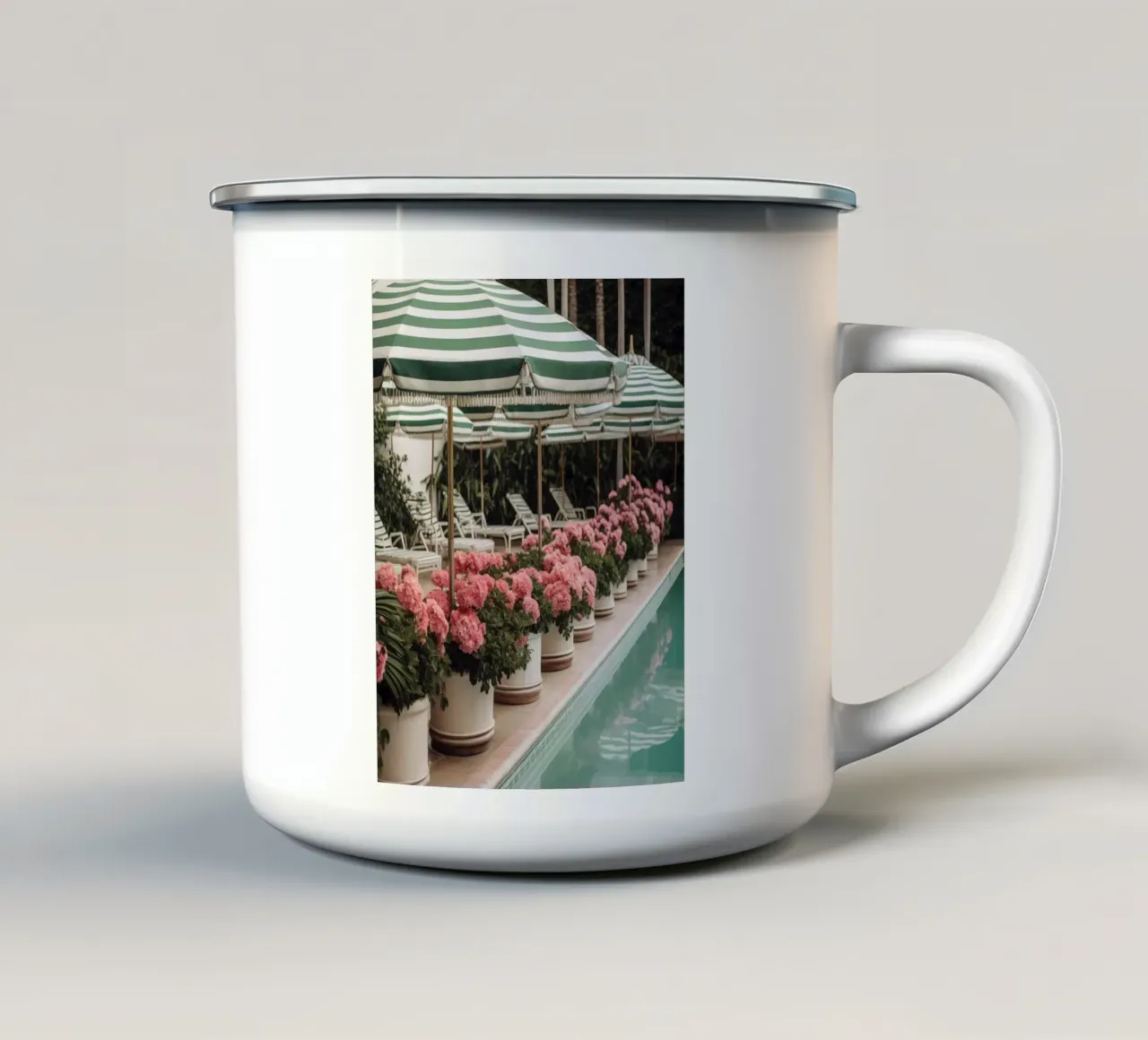 Striped Green and White Nostalgic Pool Art tazza in smalto da GraceDigitalArtCo