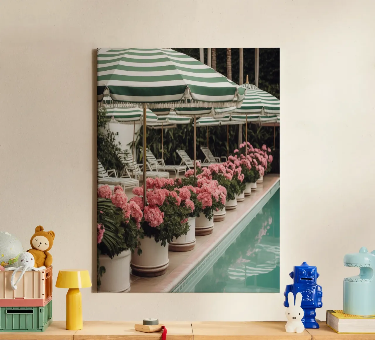 Striped Green and White Nostalgic Pool Art tela con Cornice a cassetta da GraceDigitalArtCo