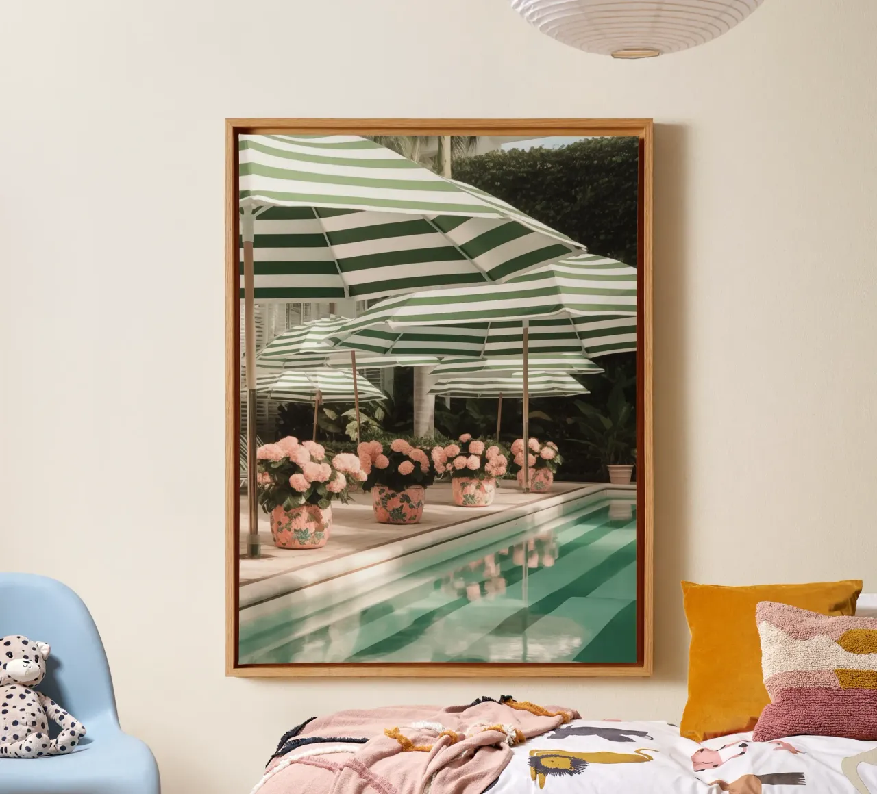 Striped Pool Umbrellas Summer Art canvas by GraceDigitalArtCo