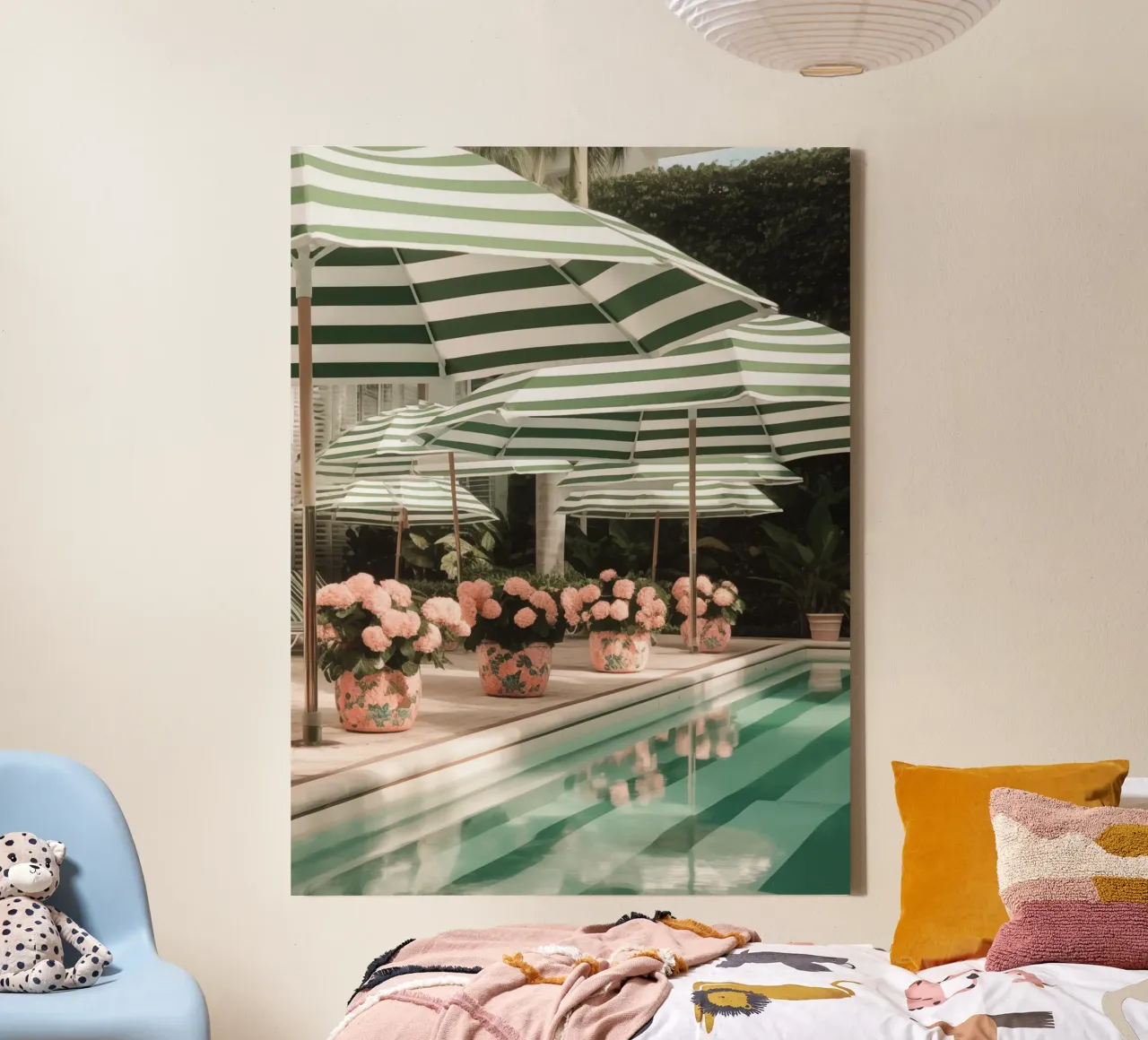 Striped Pool Umbrellas Summer Art canvas by GraceDigitalArtCo