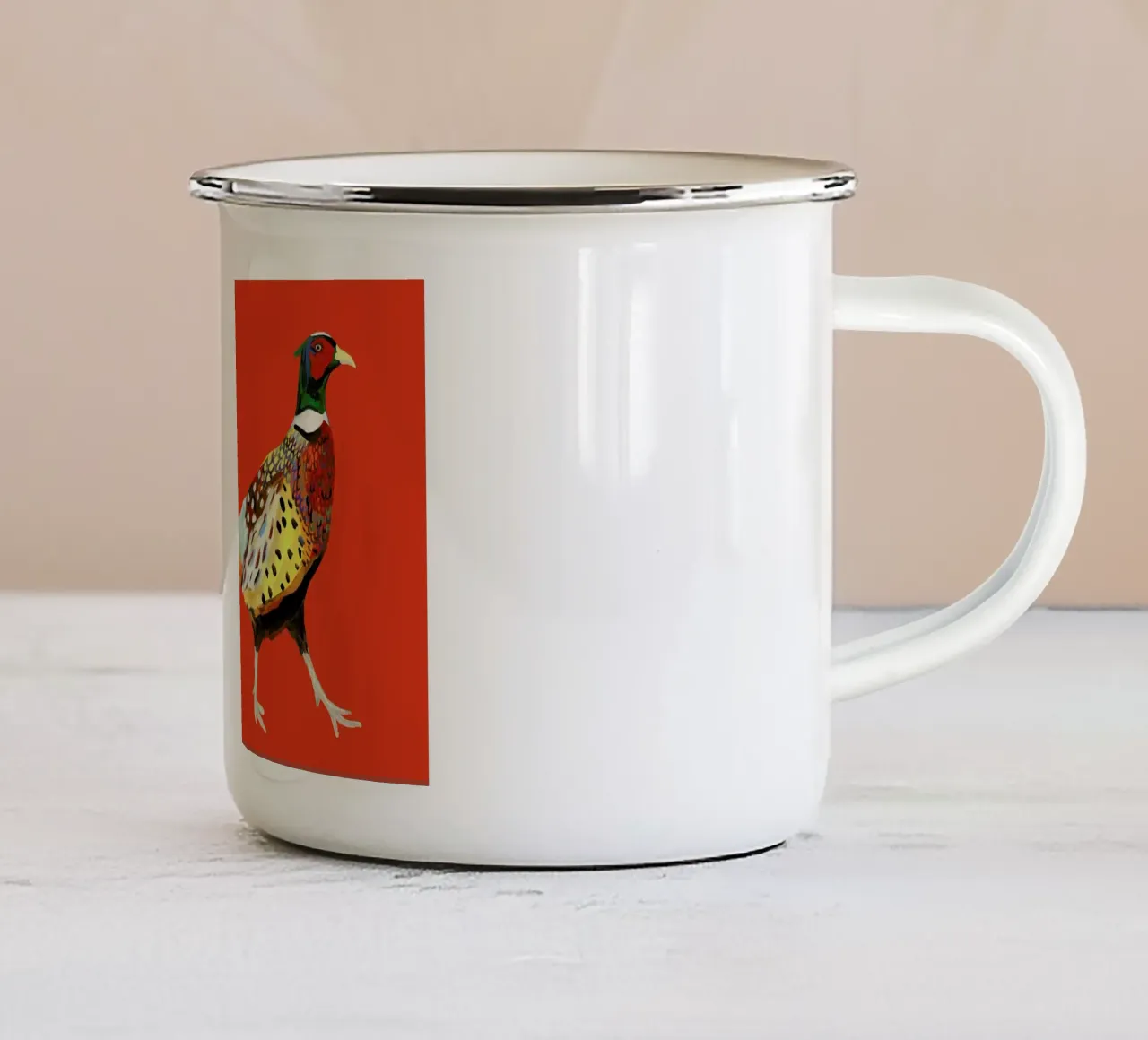Strutting Pheasant On Orange taza de esmalte de Alice Straker
