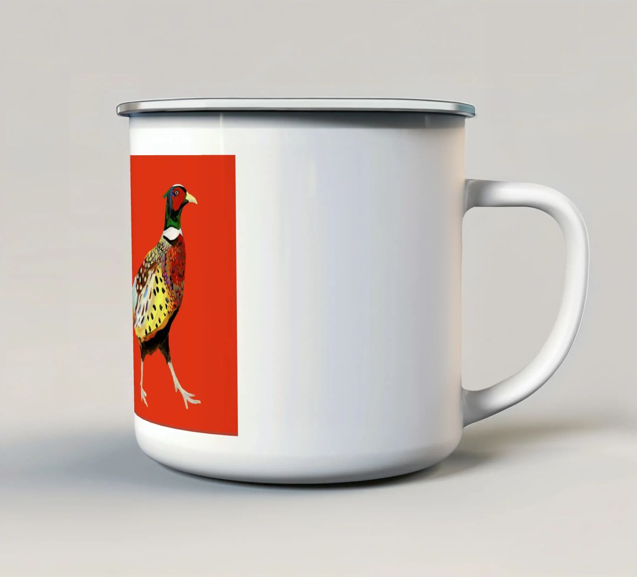 Strutting Pheasant On Orange tazza in smalto da Alice Straker