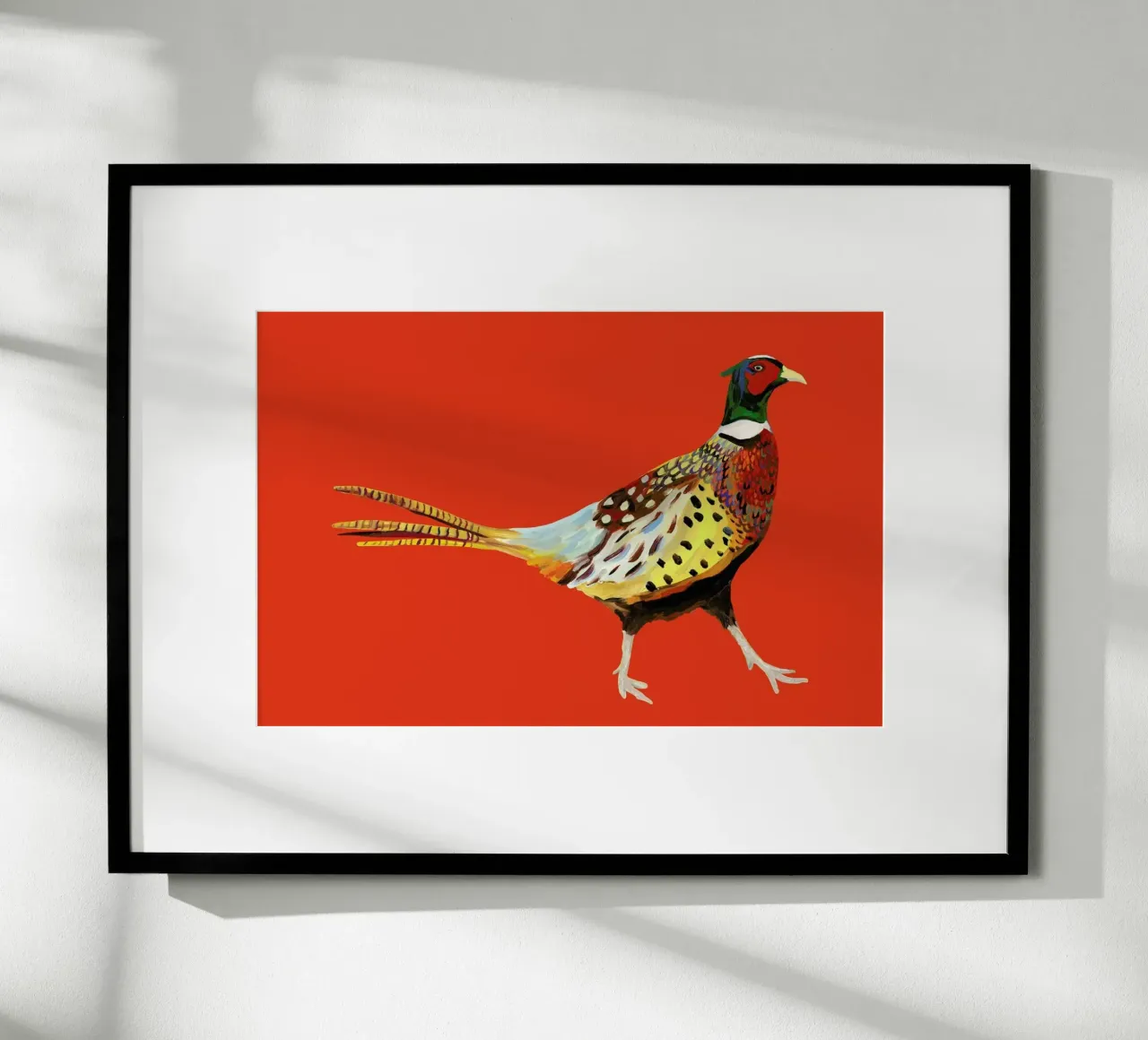 Strutting Pheasant On Orange poster con telaio in plastica da Alice Straker