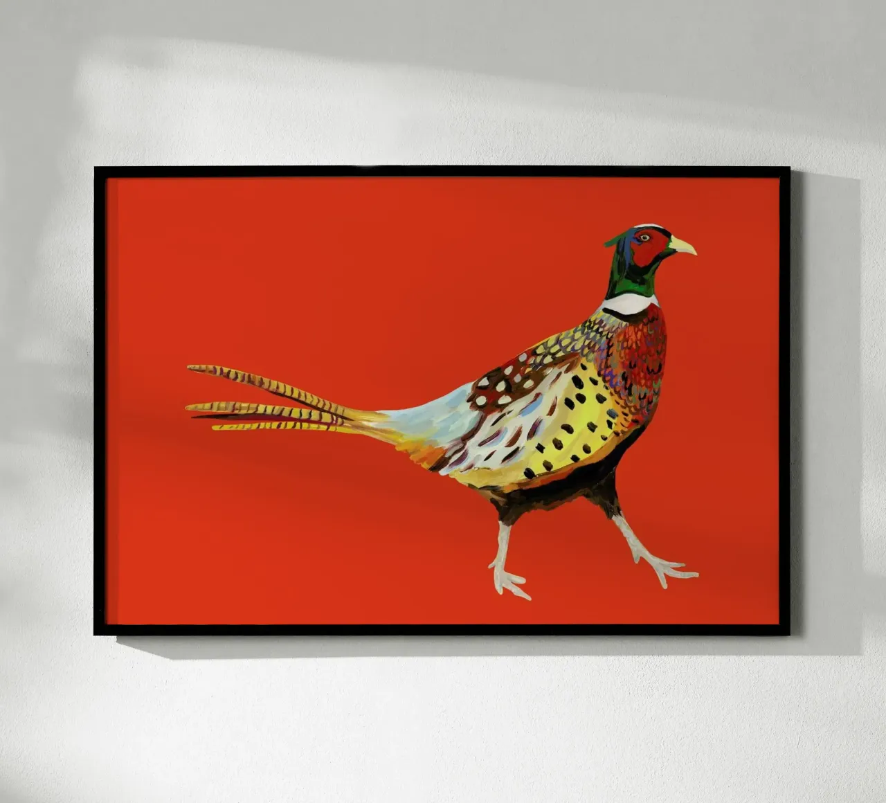 Strutting Pheasant On Orange poster con telaio in plastica da Alice Straker