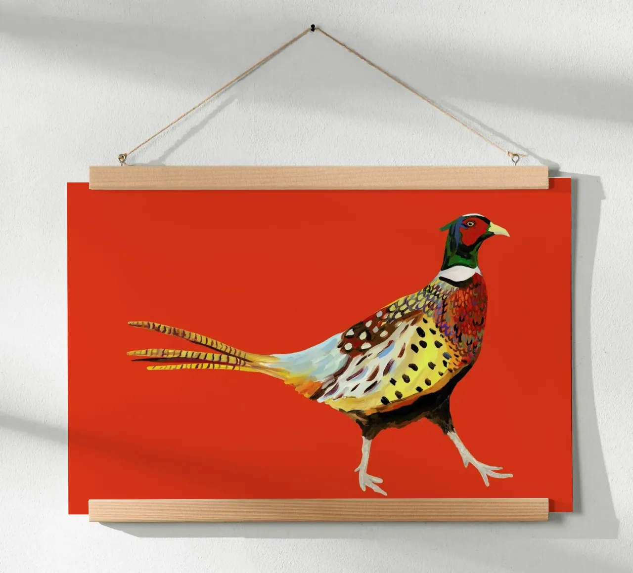 Strutting Pheasant On Orange poster con telaio in plastica da Alice Straker