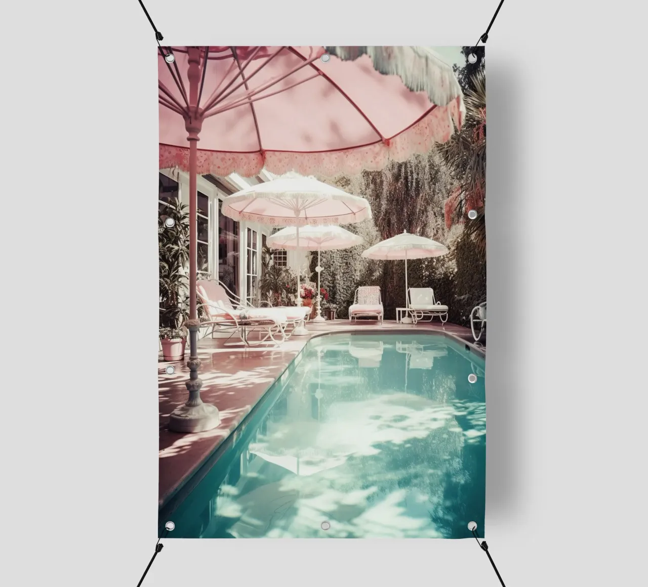 Nostalgic Summer Swimming Pool Art Pink telo in pvc da GraceDigitalArtCo