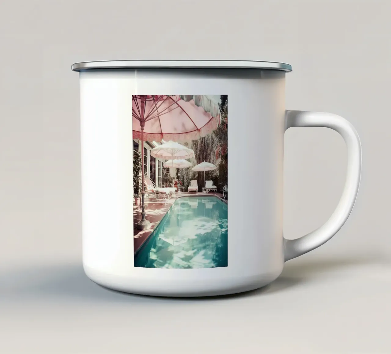 Nostalgic Summer Swimming Pool Art Pink tazza in smalto da GraceDigitalArtCo