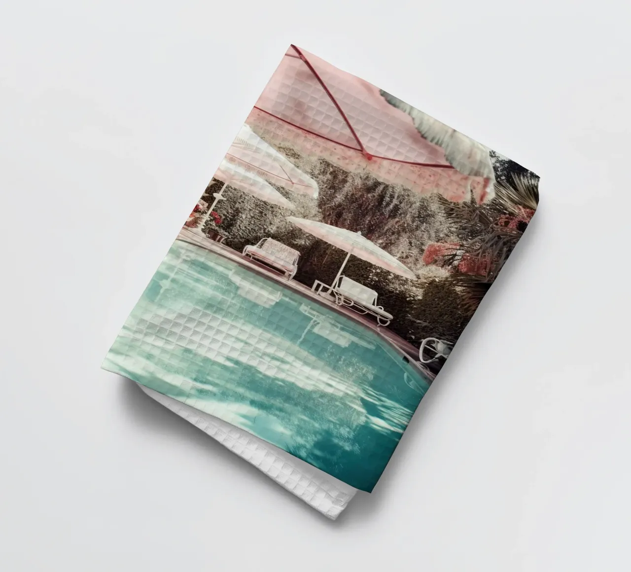 Nostalgic Summer Swimming Pool Art Pink canovaccio da cucina da GraceDigitalArtCo