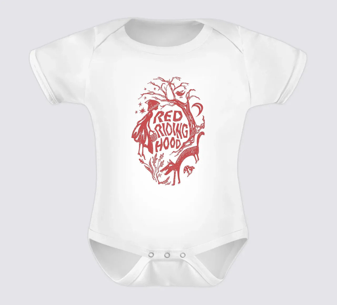 Aspetto del francobollo di Cappuccetto Rosso body neonato maniche corte da DYDesign