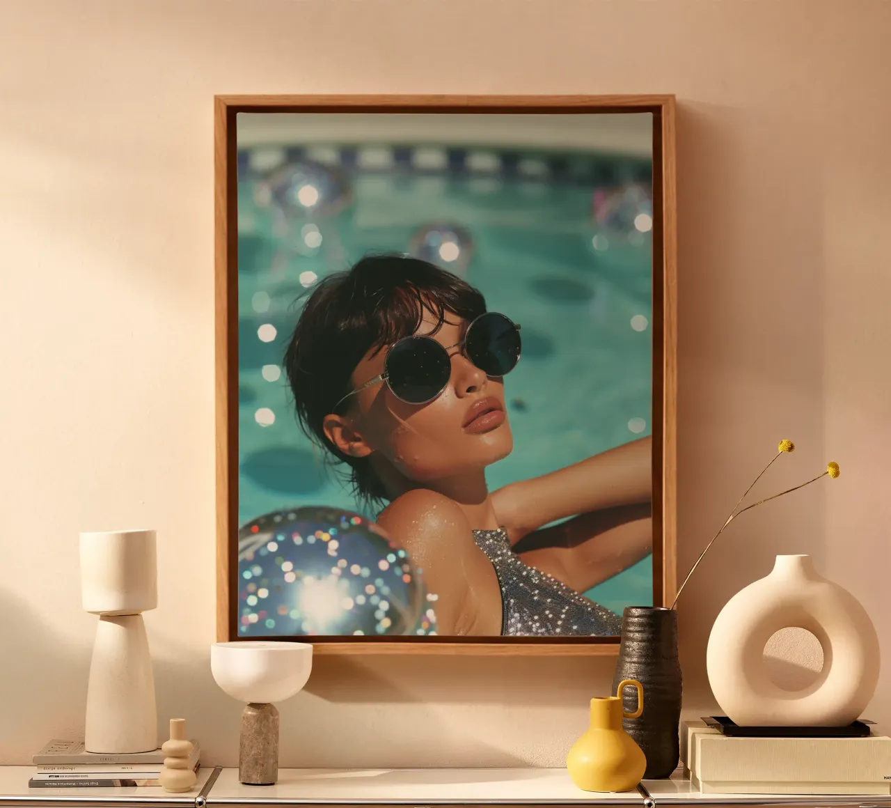 Aqua Glow tela con Cornice a cassetta da PhotoVibe Decor