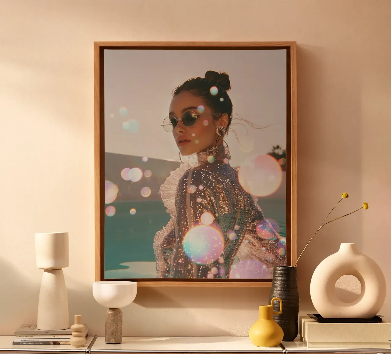 Aqua Glow tela con Cornice a cassetta da PhotoVibe Decor